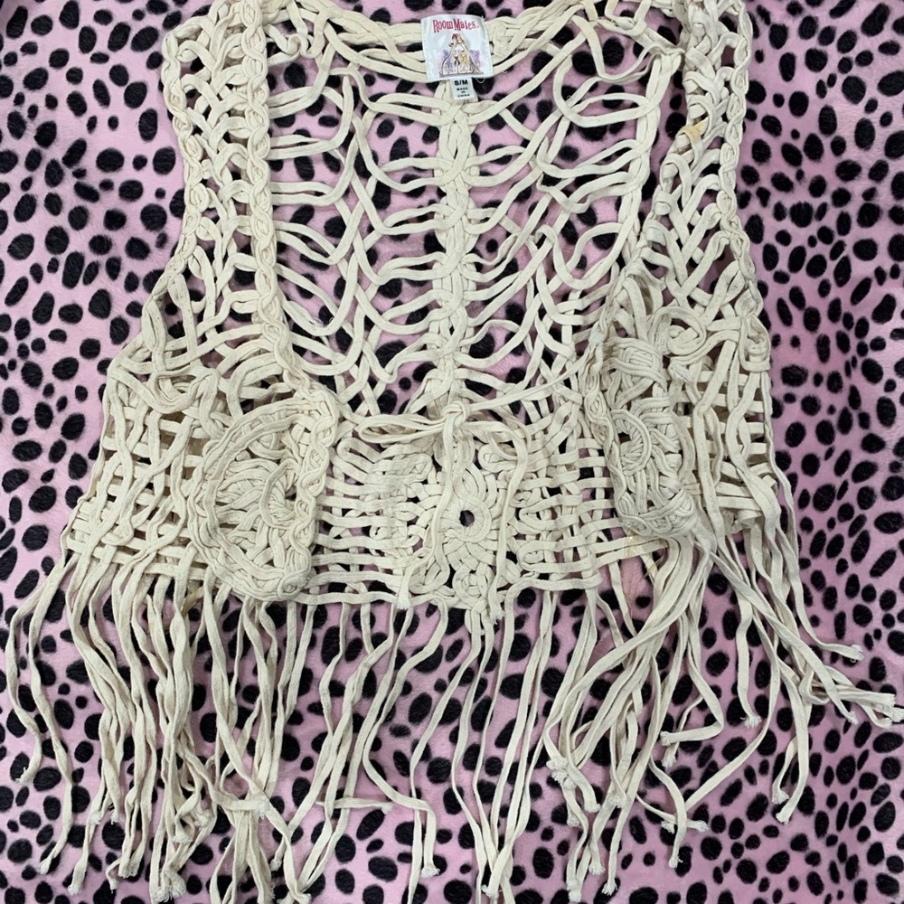 Roommates Beige Crochet Vest